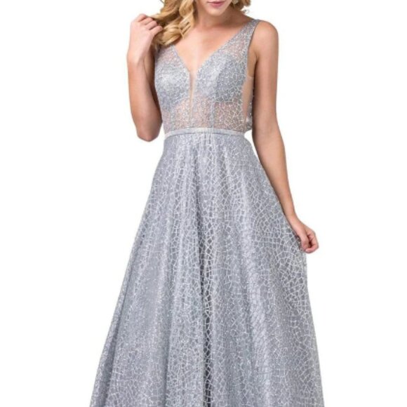 NWT Dancing Queen 2593 Evening Dress Silver size XL and 2XL - Picture 1 of 8